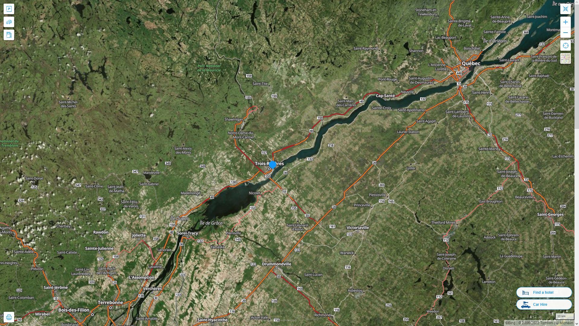 Trois Rivieres Canada Autoroute et carte routiere avec vue satellite
